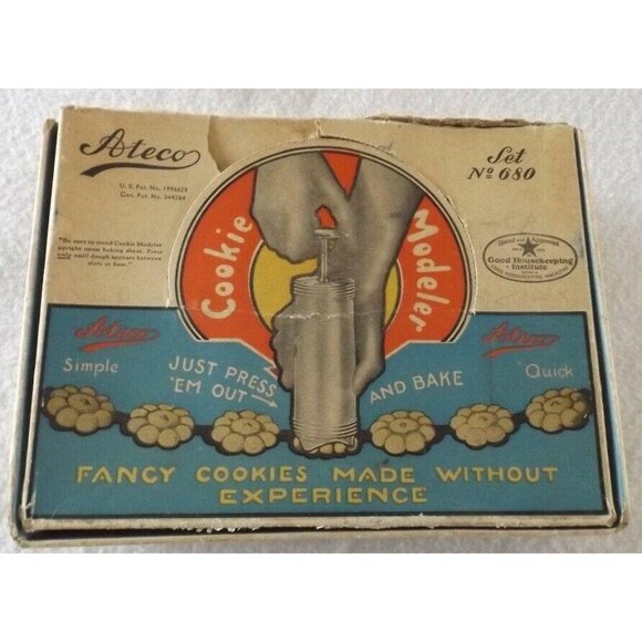 Vintage Ateco Cookie Press Modeler # 680  Spacer & 6 discs in Box  JH606 - Picture 1 of 4